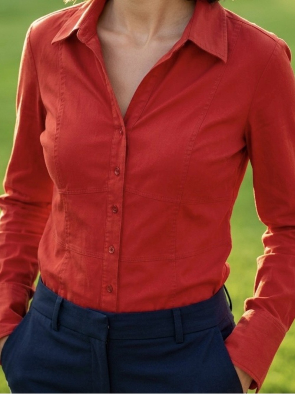 Women's Fitted Button-Down Shirt in Rust Orange